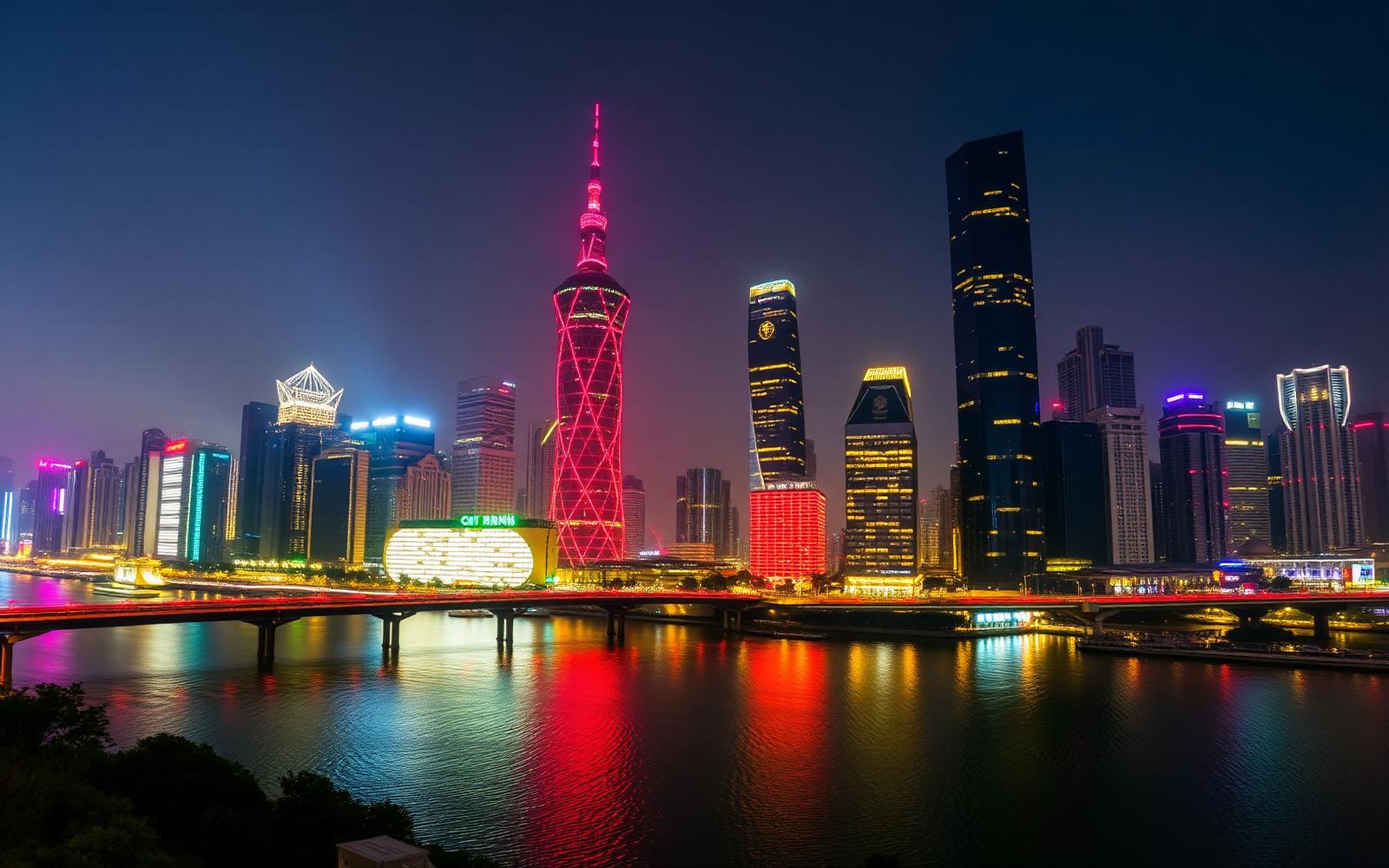 Chinese business district skyline at night